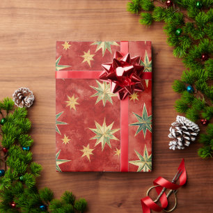 Rot Grün Gold Sterne Weihnachten Geschenkpapier