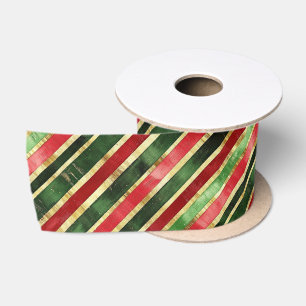 Rot Grün Gold Streifen Vintage Weihnachtsband Satinband