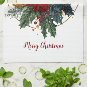 Rot Grün Gold Weihnachtsfeier Florale Botanik Geschirrtuch