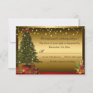 Rot Grün goldener Weihnachtsbaum Xmas Feiertag RSV Einladung
