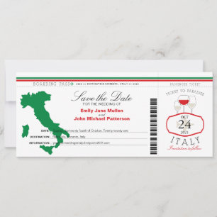 Rot-Grün-Italien Boarding-Pass Einladung Hochzeit