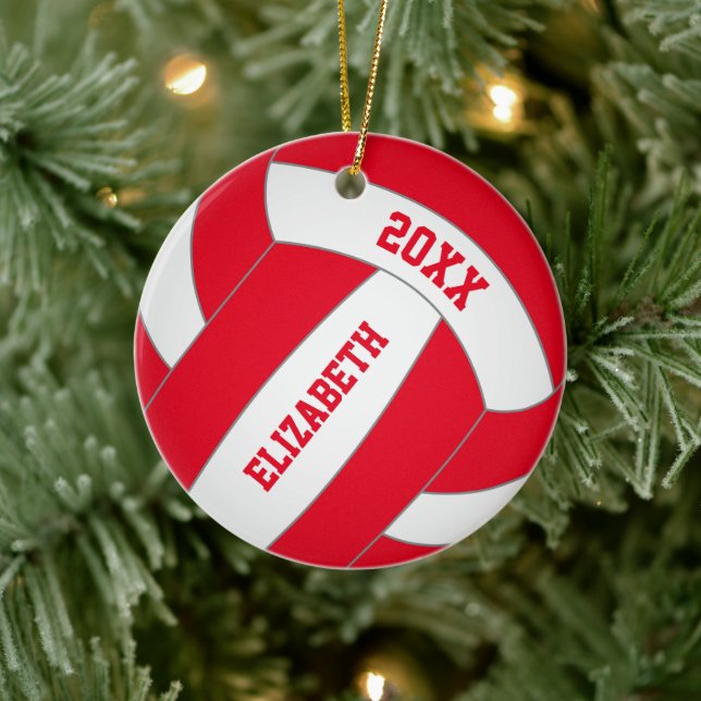 Rot grün JE Farbe personalisierte Mädchenvolleybal Keramik Ornament (Baum)