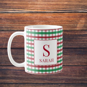 Rot & Grün kariert Monogramm Name Kaffeetasse