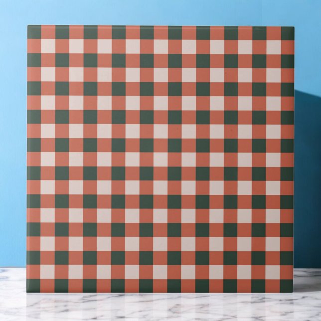 Rot & Grün kariertes Muster Retro-Minimalist  Fliese (Von Creator hochgeladen)