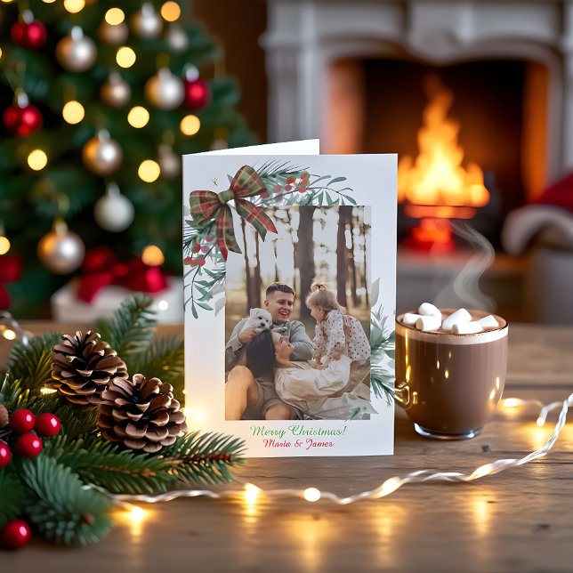 Rot-grün kariertes Weihnachts-Foto-Weihnachtsgrußk Einladung (Von Creator hochgeladen)