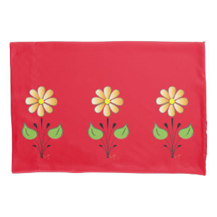 Rot Grün mit Orange Blume Muster Stilvoll Kissenbezug