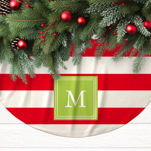 Rot & Grün monogramm gestreift   Weihnachtsbaumtep Polyester Weihnachtsbaumdecke