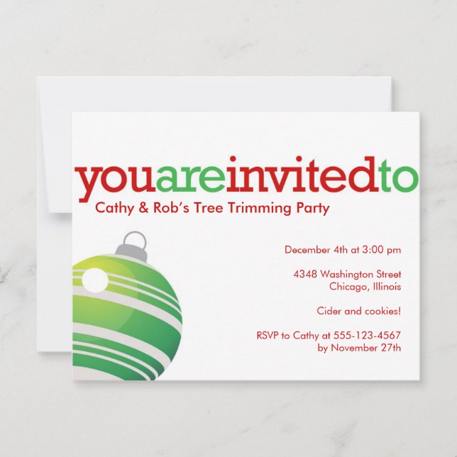 Rot-Grün-Ornament Weihnachtsfeiertag Party Einladung (Vorderseite)