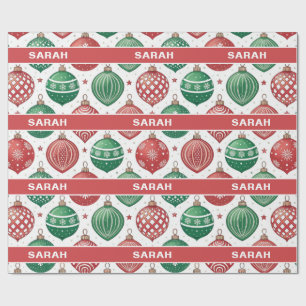 Rot & Grün Ornamente Sterne Weihnachten Geschenkpapier