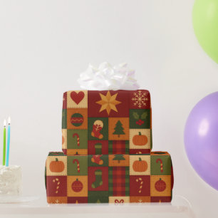 Rot Grün Patchwork Quilt Rustikales Farmhaus Flora Geschenkpapier