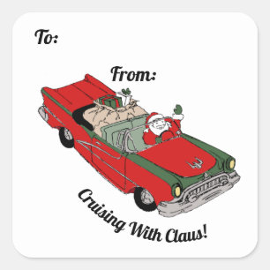 Rot / Grün Santa in Car Square Aufkleber