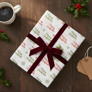 Rot & Grün Schneeflocken Frohe Weihnachten Schrift Geschenkpapier