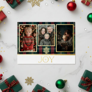 Rot & Grün Tartan Karo Weihnachtsfreude Foto Folien Feiertagskarte