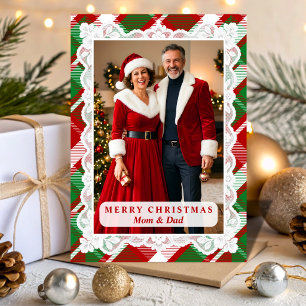 Rot Grün Tartan Spitze Weihnachten Eltern Foto