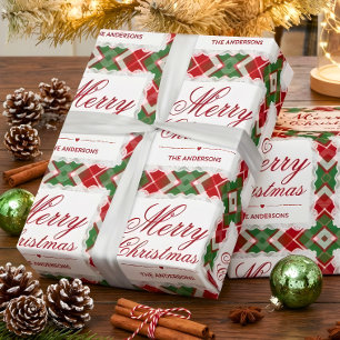 Rot Grün Tartan Spitze Weihnachten Familienname Geschenkpapier