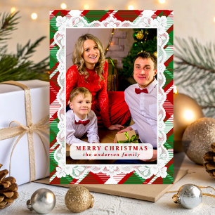 Rot Grün Tartan Spitze Weihnachtsfoto Feiertagskarte