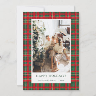 Rot & Grün Tartan Weihnachts Foto Urlaubskarte Feiertagskarte