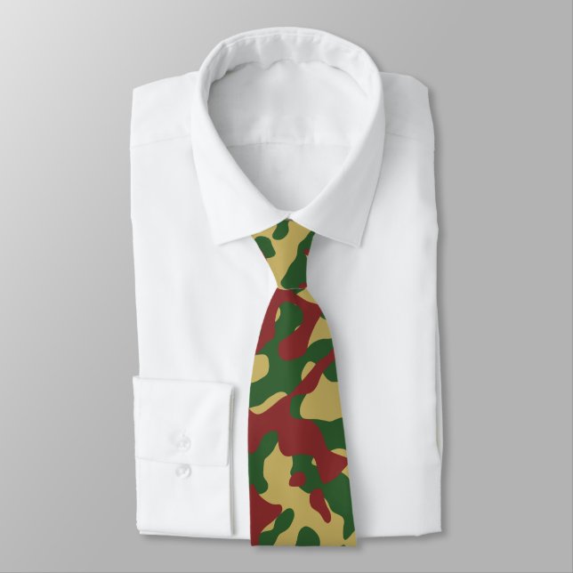 Rot, Grün und Beige Camouflage-Muster Krawatte (Gebunden)