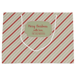 Rot, Grün und Beige Streifen Große Geschenktasche Geschenktüte