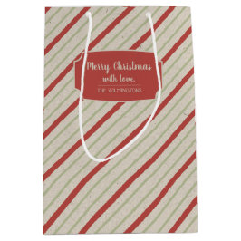 Rot, Grün und Beige Streifen Mittlere Geschenktüte