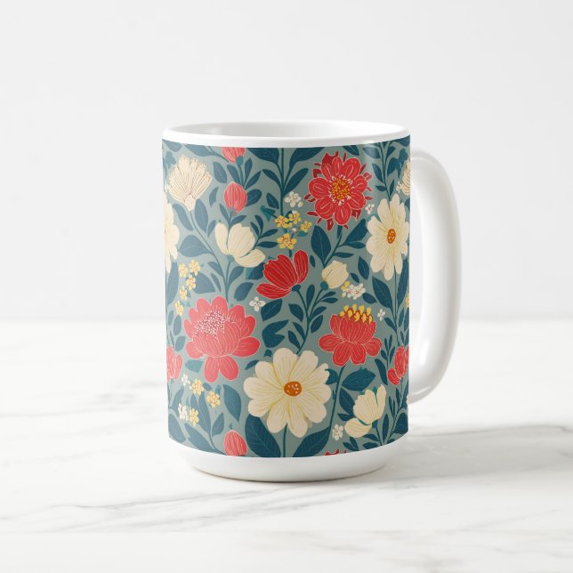 Rot, Grün und Creme Chinoiserie Kaffeetasse (VorderseiteRechts)