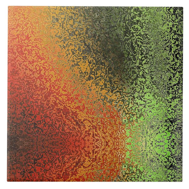 Rot Grün und Gold Muster  Fliese (Vorderseite)