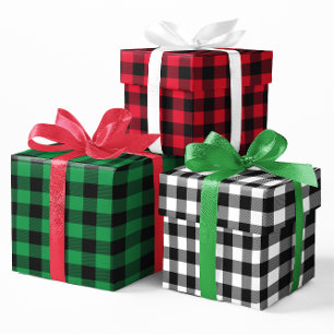 Rot Grün und Weiß Buffalo Karo Weihnachten Klein Geschenkpapier Set