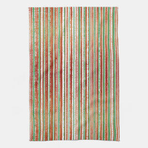 Rot, Grün und Weiß gestreiftes Muster Geschirrtuch