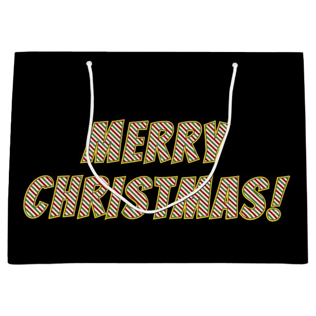 Rot, Grün und Weiß gestrickt "MERRY CHRISTMAS"! Große Geschenktüte (Vorderseite)