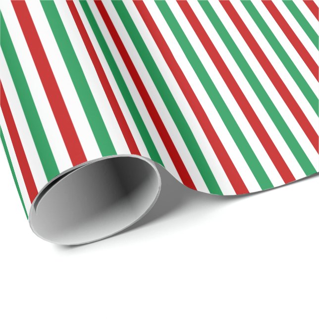 Rot, grün und Weiß Stripes | Weihnachten Geschenkpapier (Rolleneckpunkt)