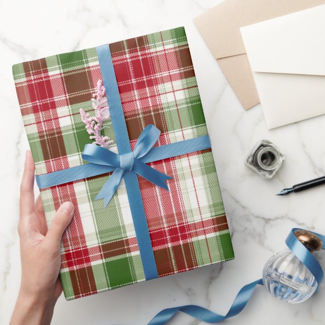 Rot Grün Weihnachten Schnee Karo Muster Geschenkpapier (Schenken)