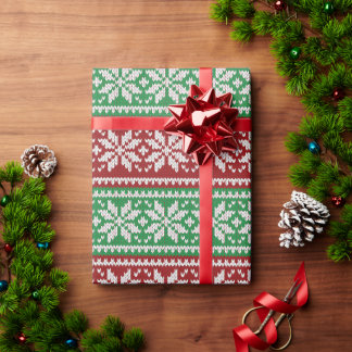 Rot & Grün Weihnachts-Schneeflocke Gestrickte Feie Geschenkpapier