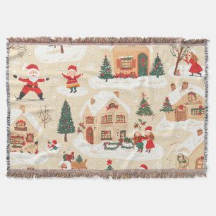 Rot Grün Weihnachtsdorf Schneebedecktes Beige Must Decke