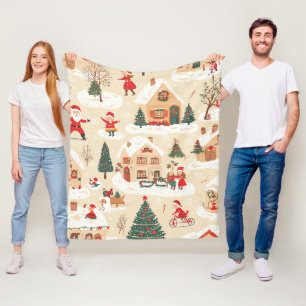 Rot Grün Weihnachtsdorf Schneebedecktes Beige Must Fleecedecke