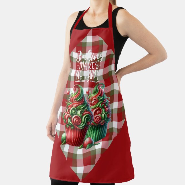 Rot Grün Weiß Karo-Weihnachts-Cupcakes Schürze (InSitu)