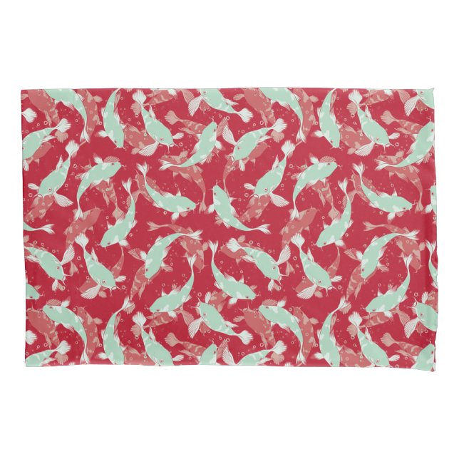 Rot-Grün-Wiederholungsmotiv | Koi Fish Pattern Kissenbezug (Vorderseite)