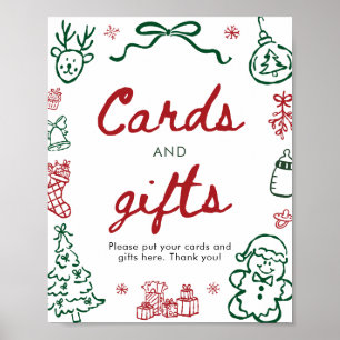 Rot Grün Winter Weihnachtskarten und Geschenke Sch Poster
