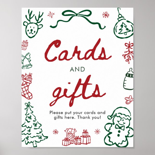 Rot Grün Winter Weihnachtskarten und Geschenke Sch Poster (Vorne)