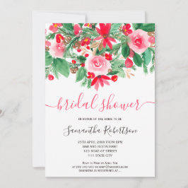 Rot-Grün-Winterblumenwasser-Brautparty Einladung