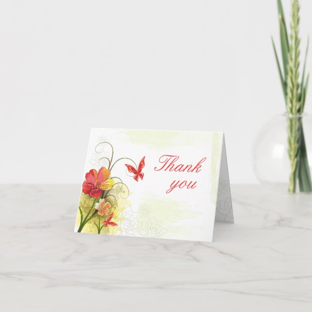 Rot grüne Blume + Schmetterling Hochzeit danke (Vorderseite)