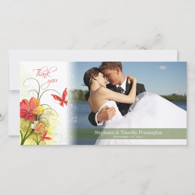 Rot grüne Blume + Schmetterling Hochzeit danke (Vorderseite)