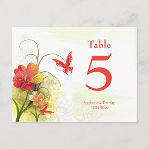 Rot grüne Blume + Schmetterling Hochzeit Tischnumm Postkarte