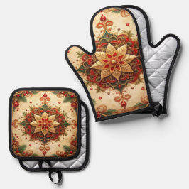 Rot-grüne Dekoration Ofenhandschuh & Topflappen-Set