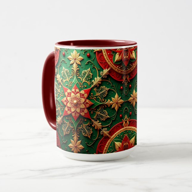 Rot-grüne dekorative Feiertags-Tasse Tasse (Vorderseite Links)