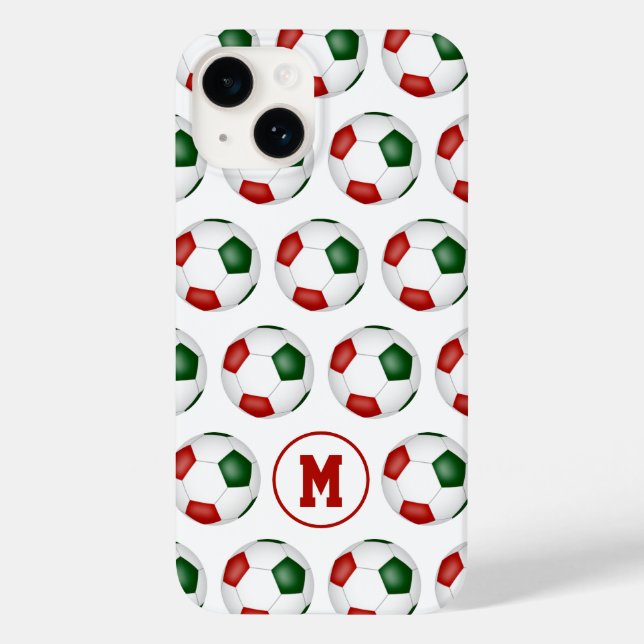 Rot-grüne Fußbälle Muster mit Monogramm Case-Mate iPhone Hülle (Rückseite)