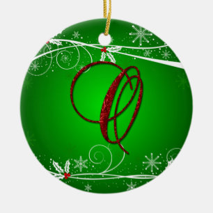 Rot Grüne Holly Anfangsbuchstabe O Weihnachtsbauma Keramik Ornament