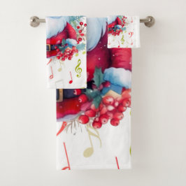 Rot grüne Musiknoten und der Weihnachtsmann Badhandtuch Set