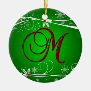 Rot Grüne Stechpalme Anfangsbuchstabe M Weihnachts Keramik Ornament
