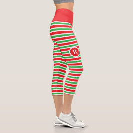 Rot-grüne Streifen in Monogramm Capri Leggings