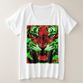 Rot-grüne Tiger-Gesichtsmalerei Große Größe T-Shirt